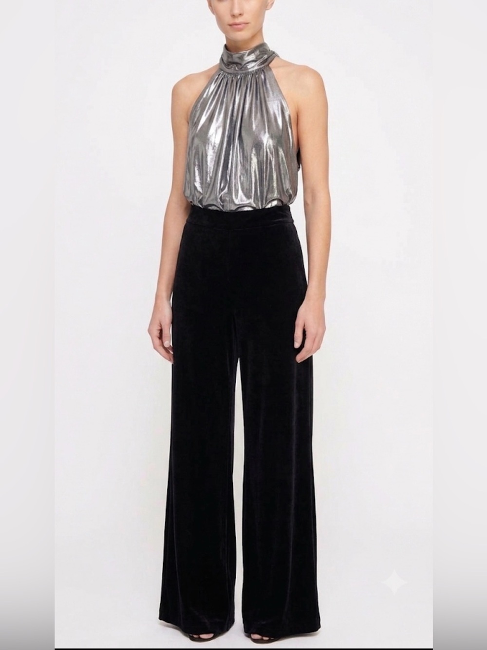 STATE Metallic Silver A-Line Halter Skirt